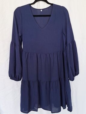 Navy V-Neck Tiered Babydoll Dress